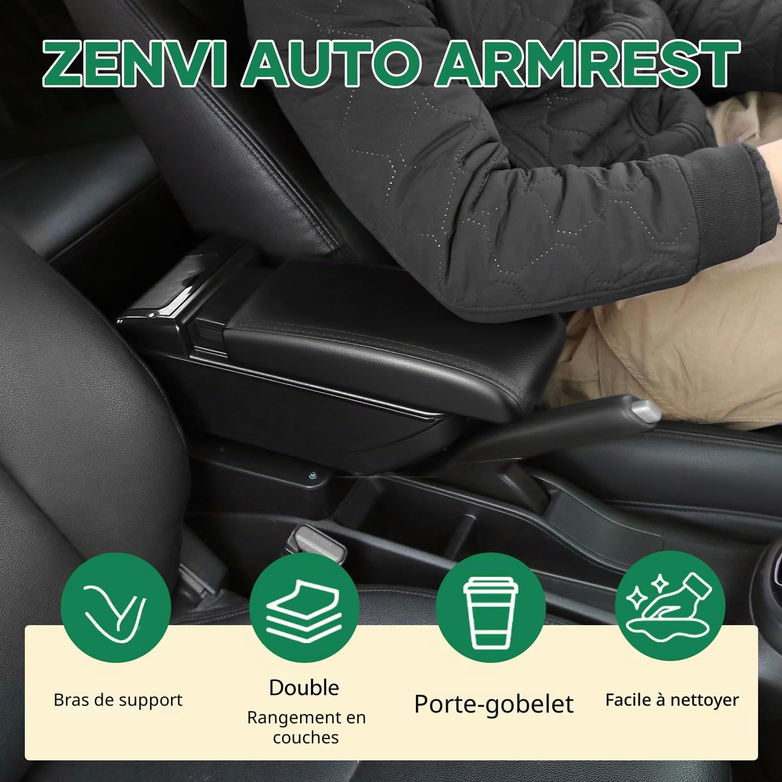 ZENVI Compatible with Seat Ibiza Accoudoirs 6F 2017-2026 | Peut servir d'appui pour le coude,Repose-bras, Console Centrale Accoudoir,Bicouche Espace Rangement