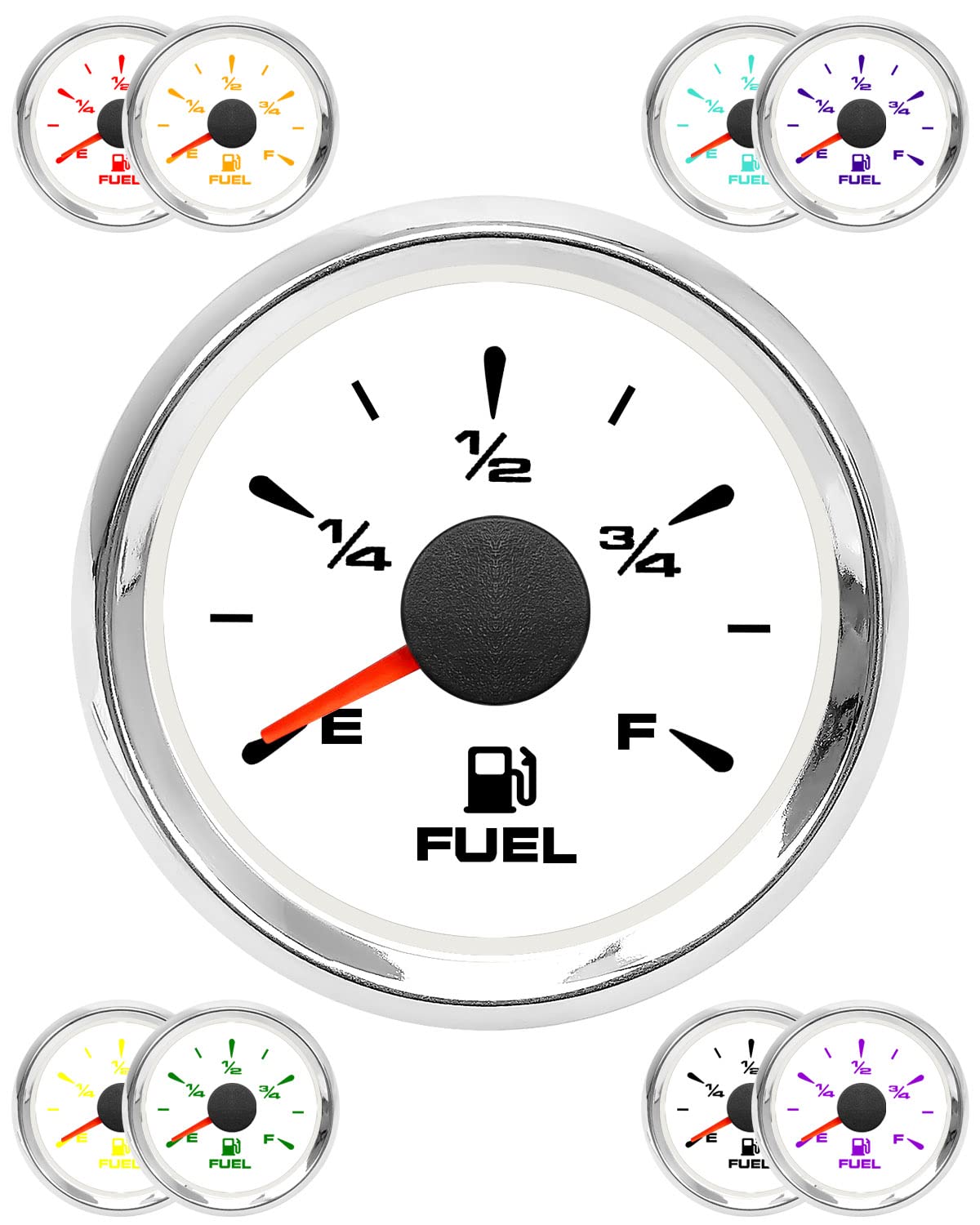 TIKSCIENCE 0–90 Ohm Fuel Level Gauge, 2" 52mm Universal Fuel Gauge with 8-Color LED Backlight, Marine Boat Fuel Gauge for Car RV Generator Tractor