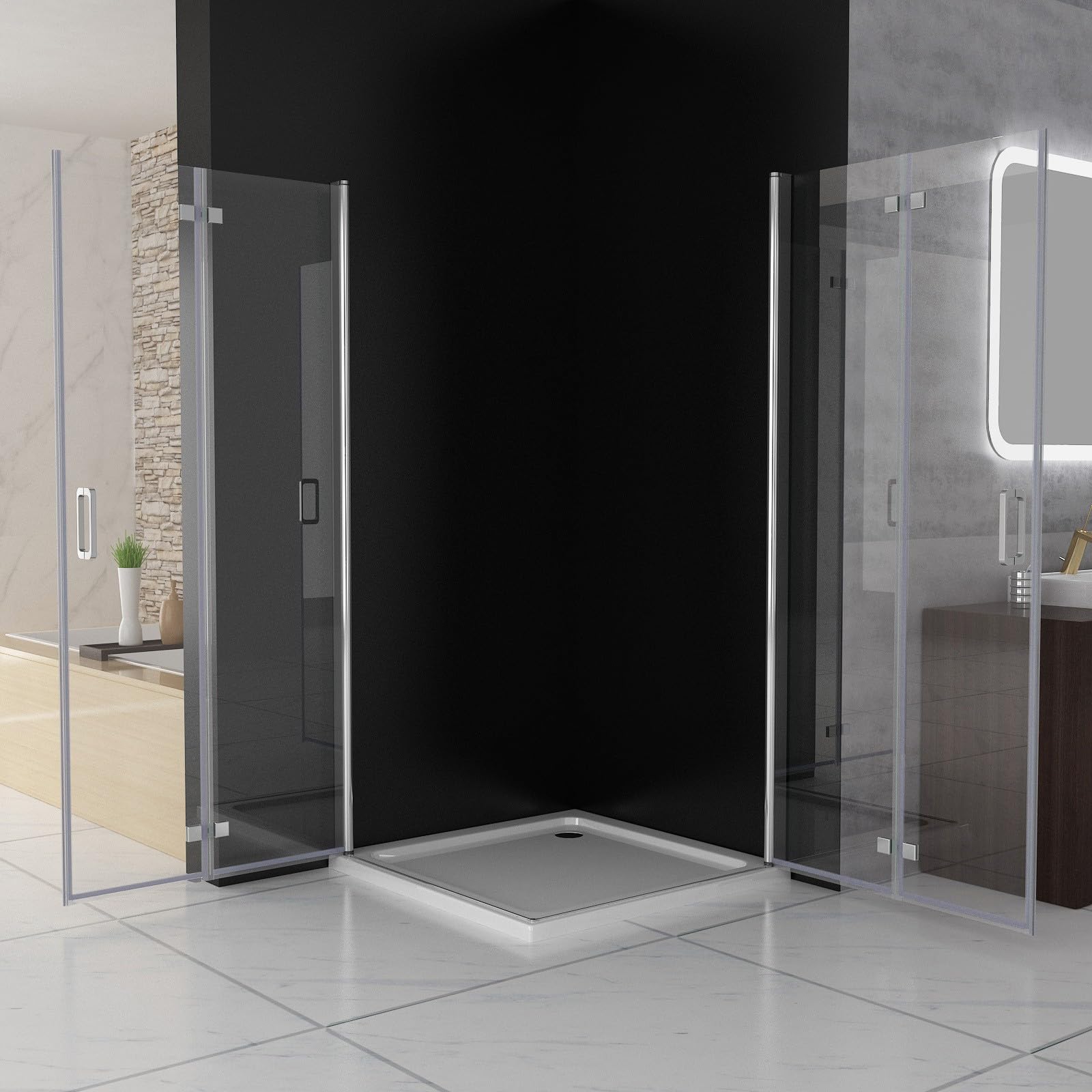 MIQU Duschkabine Eckeinstieg 100x90 cm Falttür Duschwand mit Doppel Faltbar Duschtür, 6mm NANO ESG Glas, Drehfalttür komplett Dusche Duschabtrennung Höhe 197cm, ohne Duschwanne