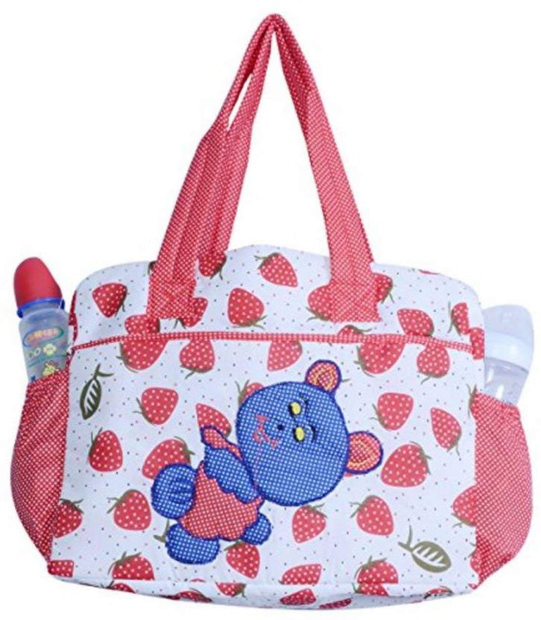 Wearilio Newborn Baby Multipurpose Polyester Diaper/Mother Bag with Holder Diaper Changing Multi Compartment (Colors and Design May Wary). (Strawberry Red)