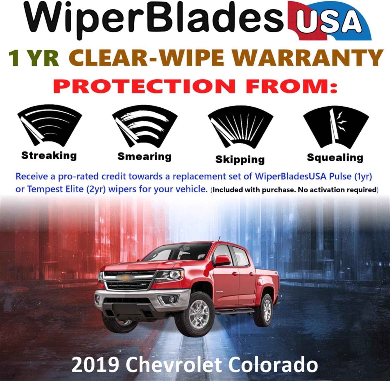 WiperBladesUSA Wiper Blades Set w/ 1yr warranty compatible with Chevrolet Colorado 2019 Wipers (Set of 2) Pulse Wipers