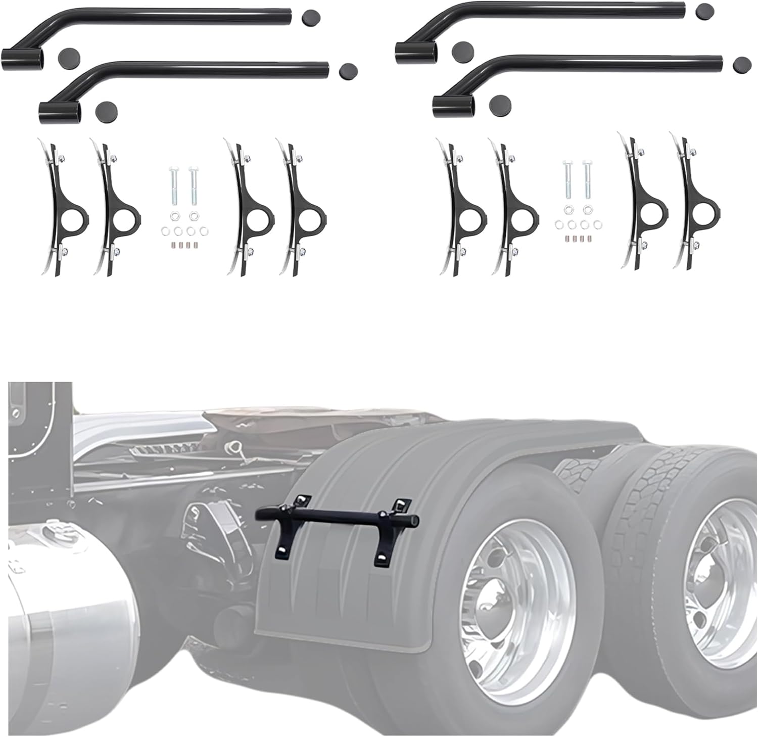 KUAFU Poly Fender Mounting Kit for Dump, Garbage, Work, Utility Trucks - 5" Offset, Replacement for 8590195 8590245 8591000 Powder Coated Black Steel Nylon, 2 Packs