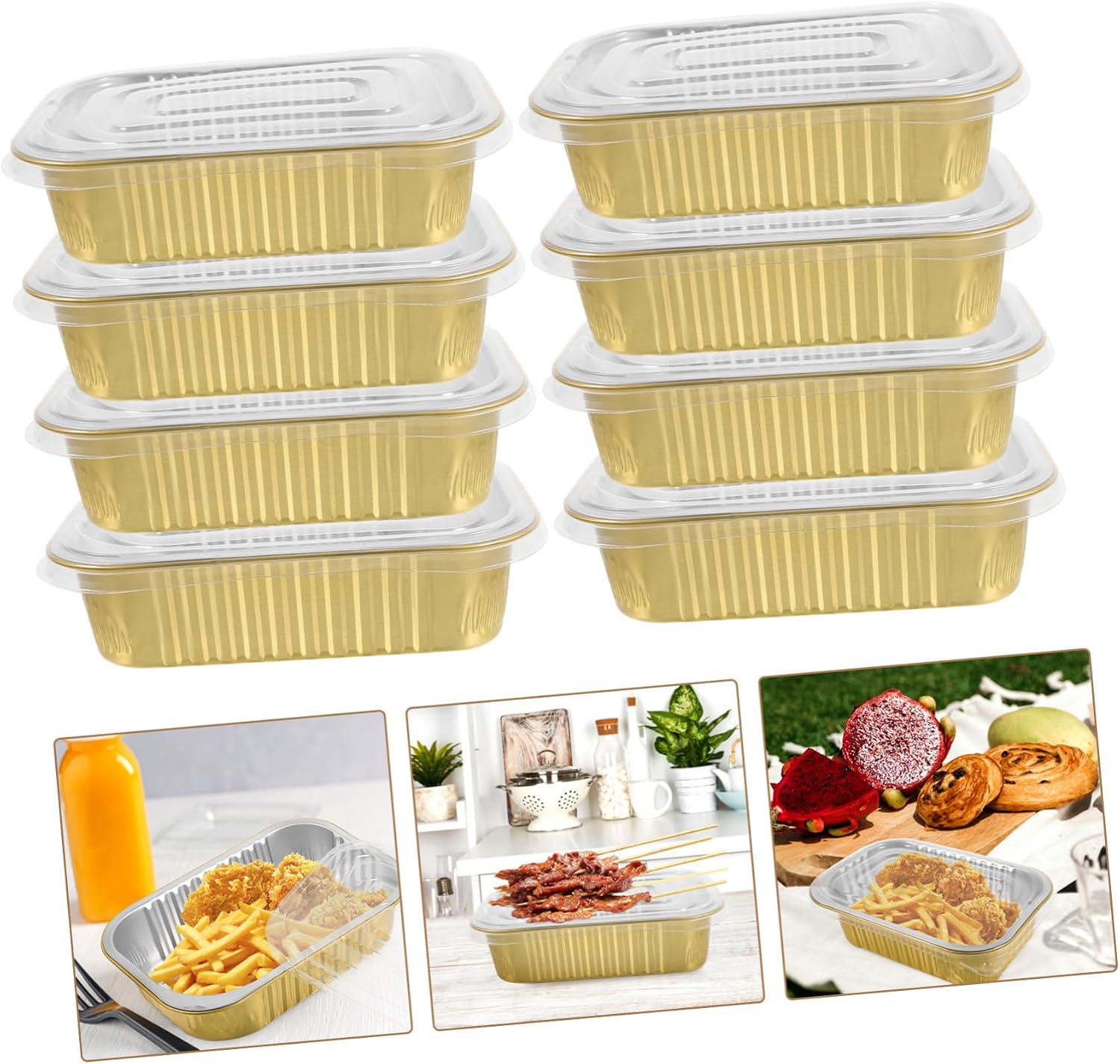 Luxshiny Camping Foil Pans 10 Sets 475ml Aluminum Foil Microwave Air Fryer