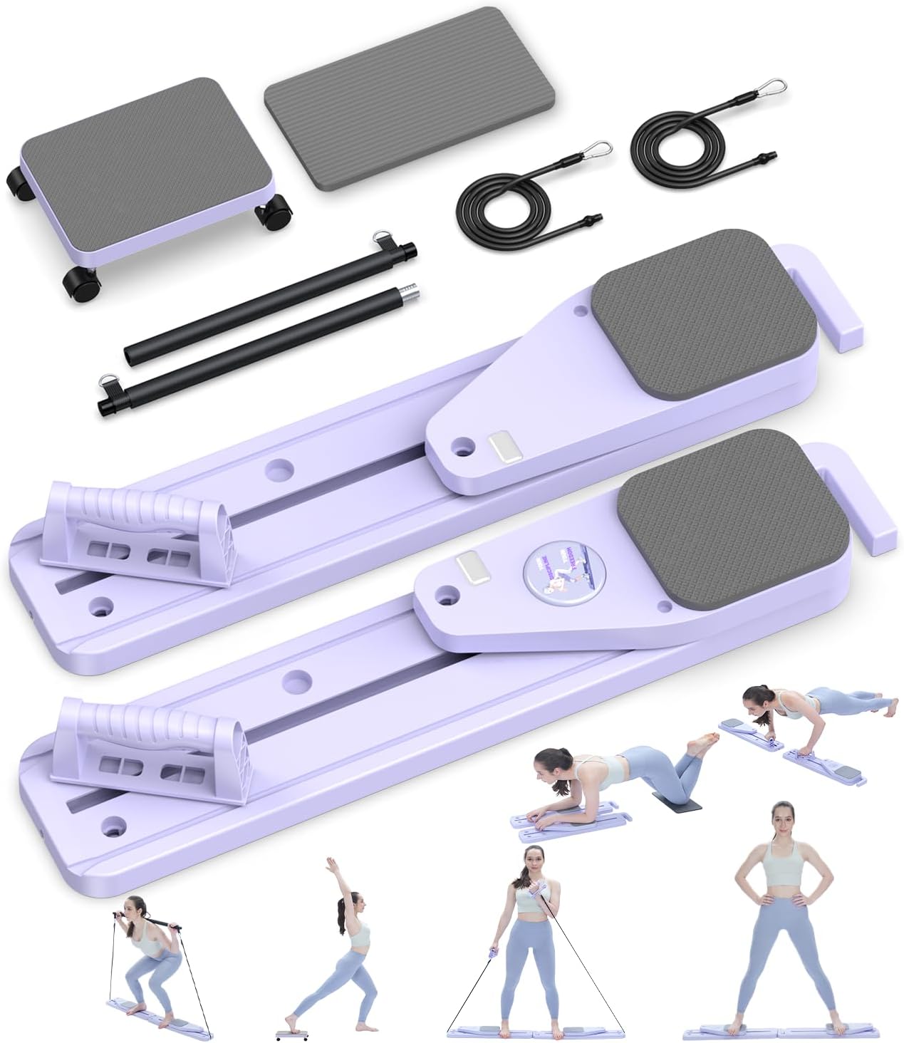 Pilates Board, 12 in 1 Mini Plilates Reformer Set, Multifuncional Portable Pilates Reformers Board for Home Workout, Free Combination 100+ Exercise Mode