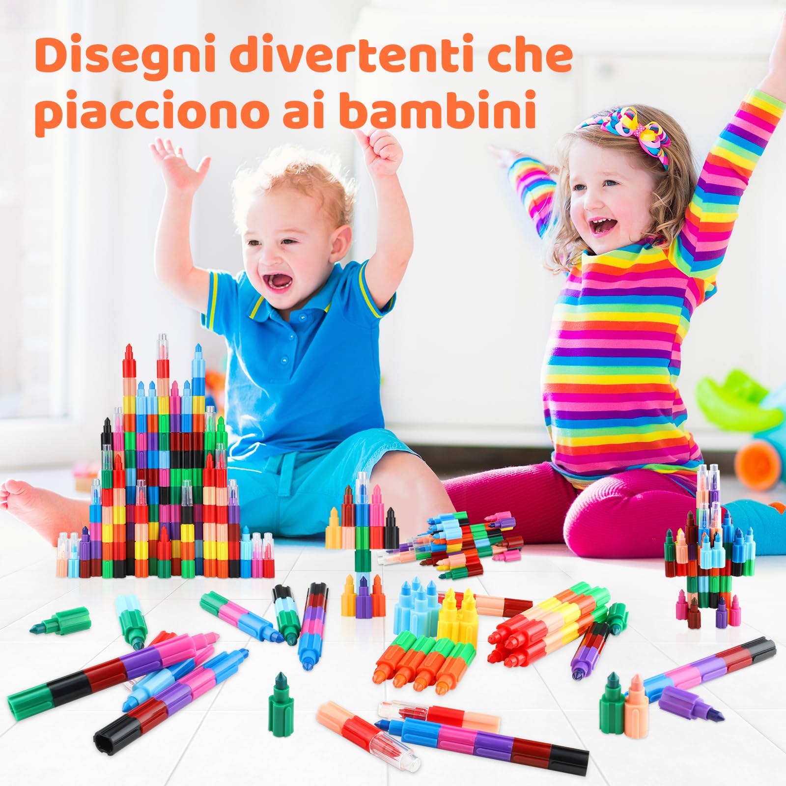 12 Pastelli per Bambini Impilabili fai-da-te,Pastelli a Cera Impilabili Arcobaleno,Matite Colorate impilabili,Set di Pastelli Colorati per Cancelleria creativa,Regalo festa