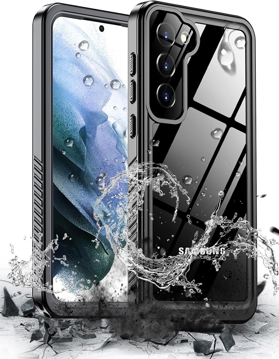 Hualele for Samsung Galaxy S21 Waterproof Case, Built-in Lens & Screen Protector[Full Body Shockproof][14 FT Military Drop Proof][Dustproof][IP68 Underwater] Case for S21 5G 6.2”-Black