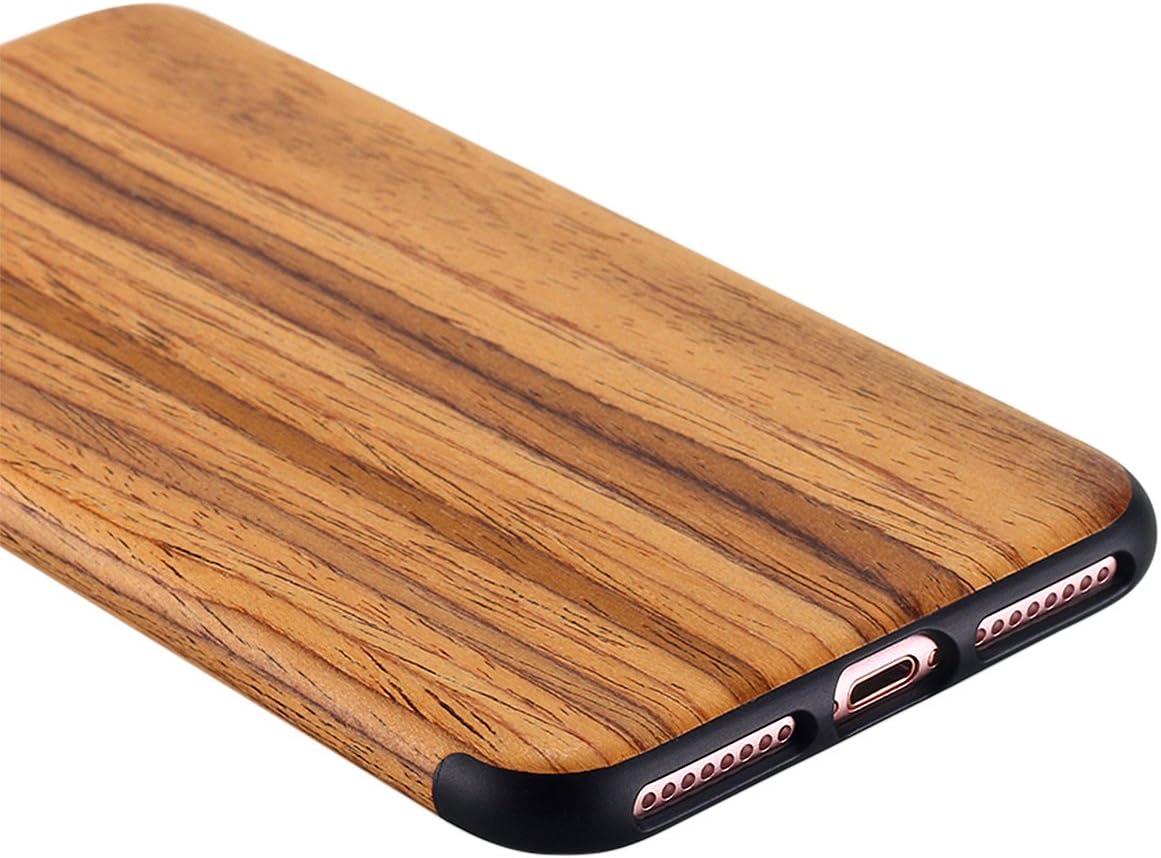 Lontect Compatible iPhone 8 Plus Case, iPhone 7 Plus Case, Slim Matte Shock Absorbing Flex TPU Non Slip Wood Tactile Extra Grip Rubber Bumper Case Cover for Apple iPhone 8 Plus,iPhone 7 Plus, Teakwood