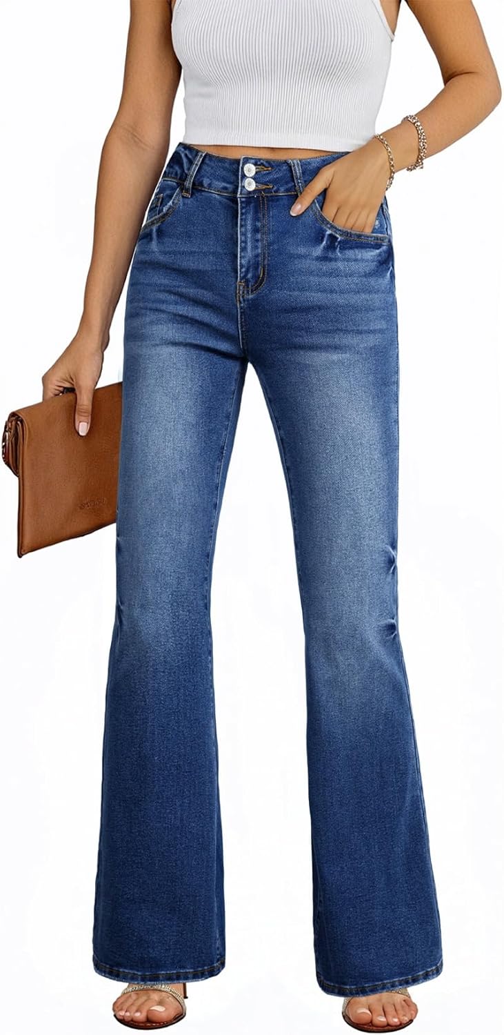 EVALESS Womens Flare Bell Bottom Jeans High Waisted Wide Leg Bootcut Jeans Stretchy Denim Pants