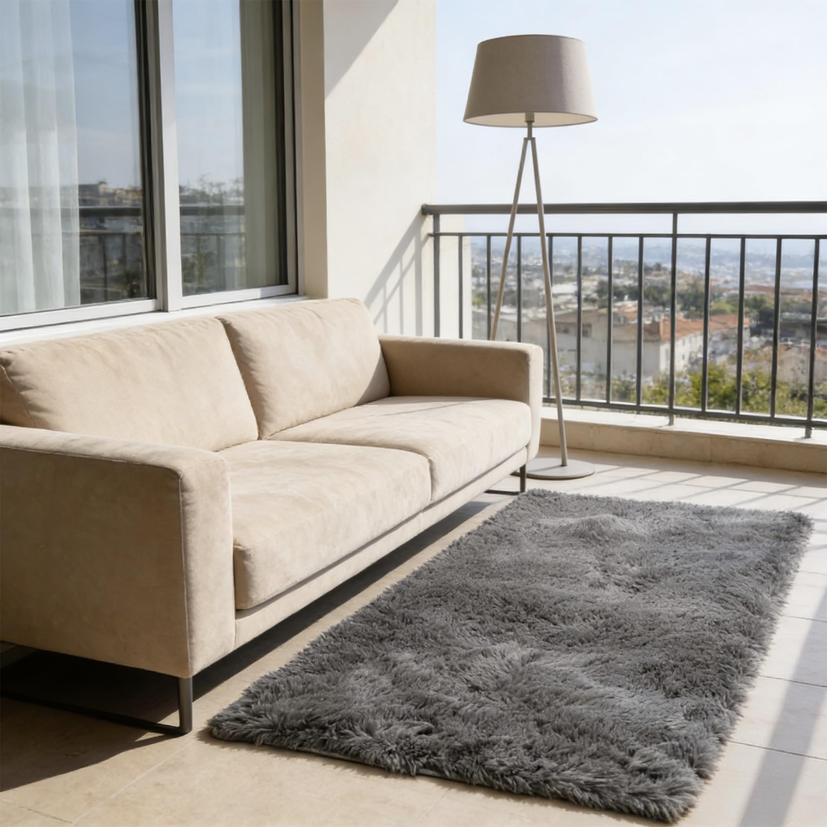 Tapis à poils longs gris 240x180 cm moelleux pour cuisine salon et bureau