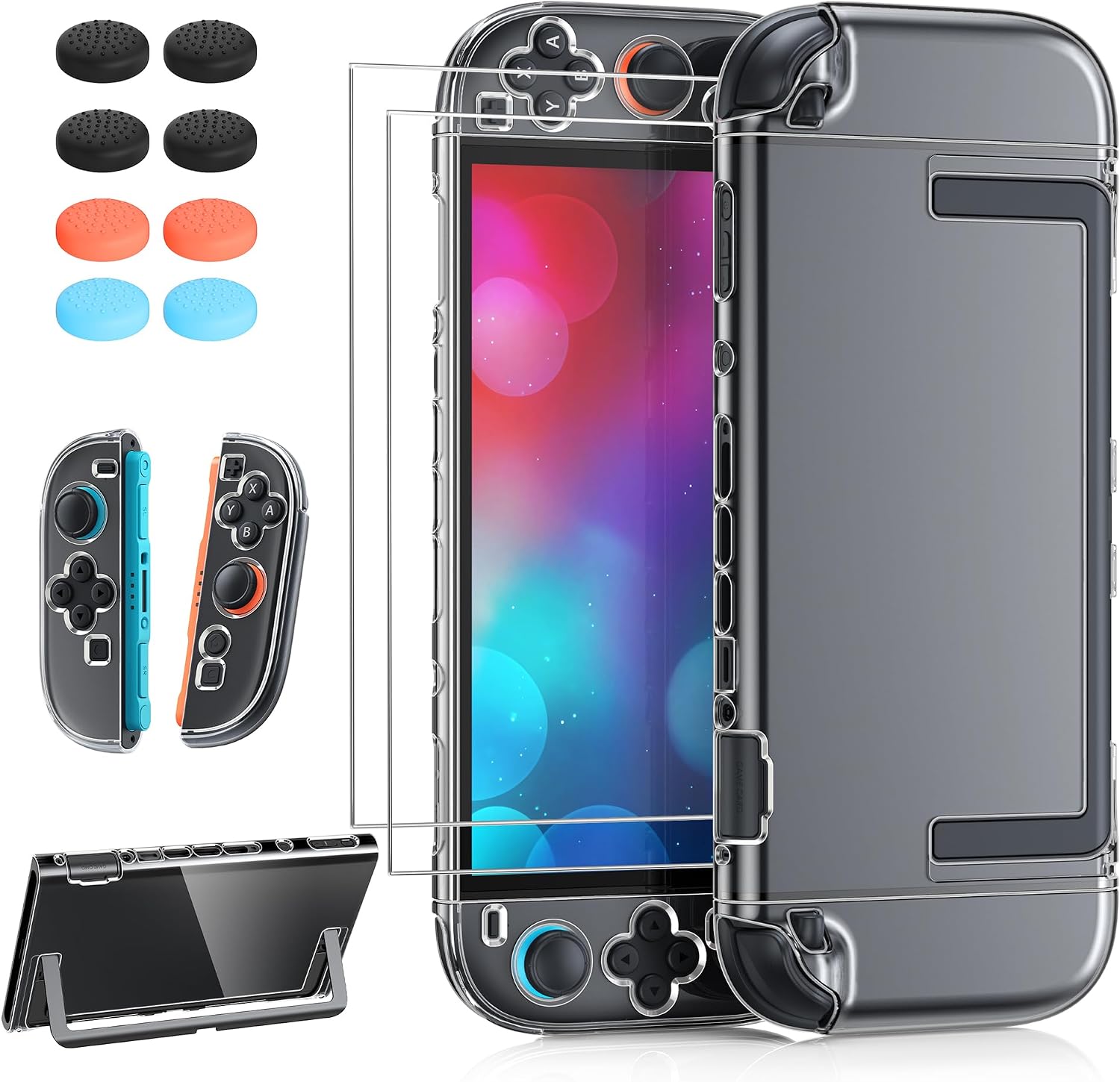 Upgarde FYOUNG Protective Case Cover Shell for Nintendo Switch 2, Full Protection Clear Hard PC Accessories Case with 2 Screen Protector,8 Thumb Grips