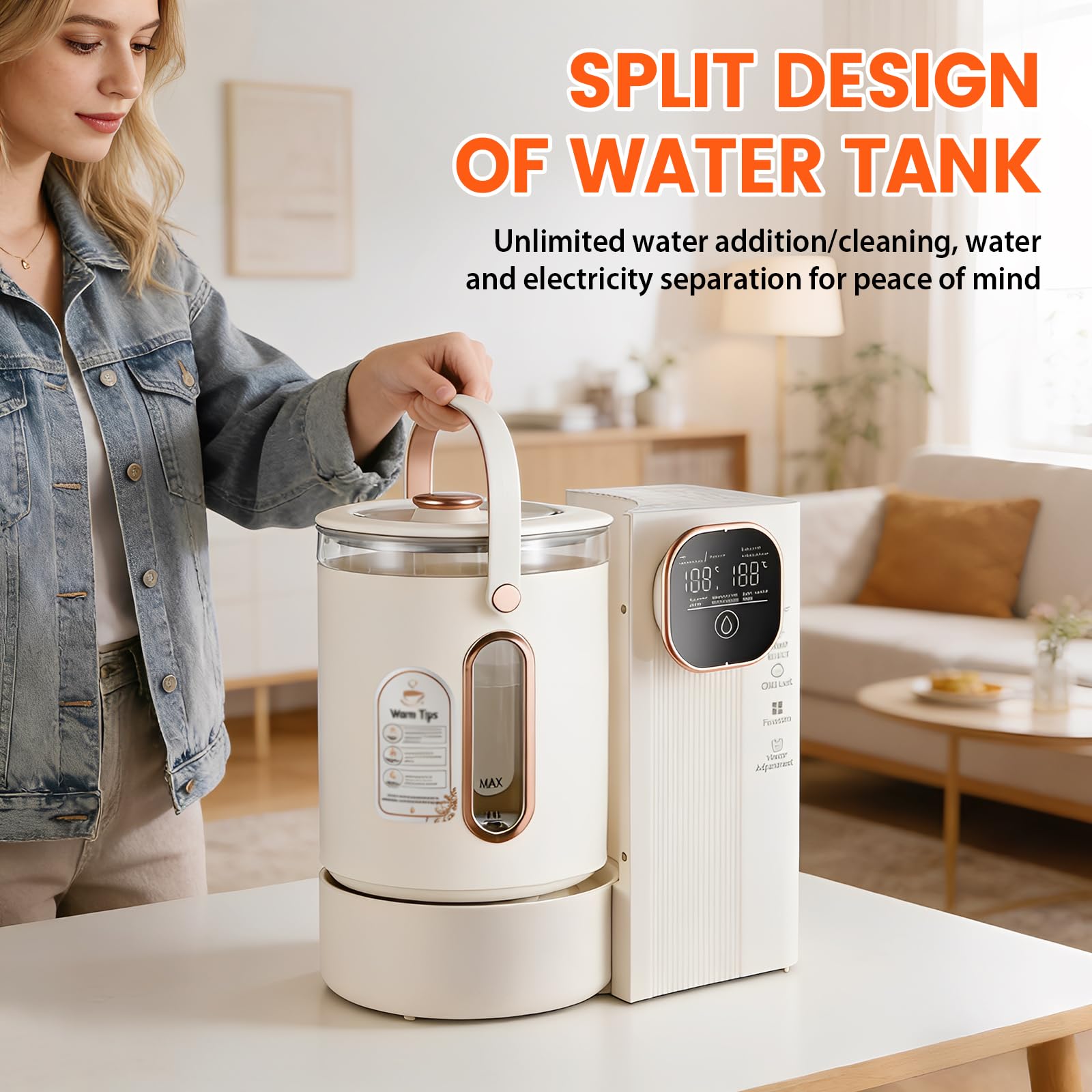 Distributeur d'eau Chaude Instantanée 3L, Chaudière À Eau De Comptoir portable avec LED, Réglage de la Température 45-95°C, chauffage rapide 3S pour Maison bureau camping hôtel