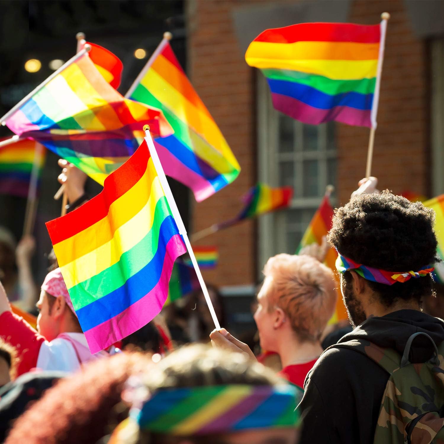 Whaline 60 Pack Pride Rainbow Stick Flags Progress Gay Pride Small Mini Flags Hand Held Transgender Asexual Bisexual Pansexual Lesbian Flag Progressive LGBTQ Party Parade Decorations, 6 Patterns - Image 6