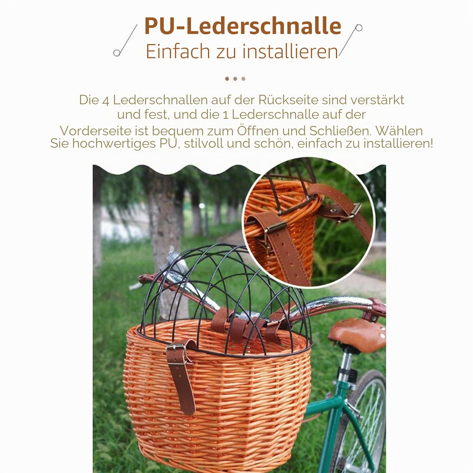 KENANLAN Hundekorb für Fahrrad, Hundefahrradkorb, Fahrradkorb für Hunde, Fahrradkorb aus Weidengeflecht für kleine Hunde, Katzen, Haustierträger, vorderer Korb mit Drahtgeflechtabdeckung