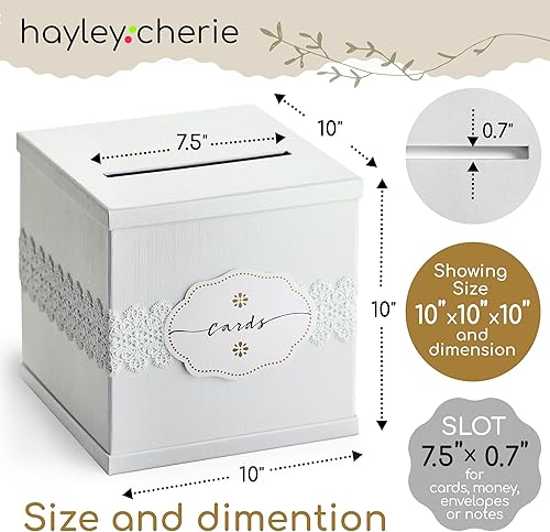 Miniatura 3 de Hayley Cherie Tarjetero blanco con encaje blanco de tamaño grande de 10 x 10 pulgadas con ranura para sobre para bodas, baby showers, despedidas de