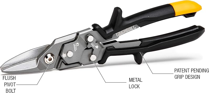 ToughBuilt - Straight Cut Aviation Snip, Heavy Duty Metal Shears, TB-H4-60-S
