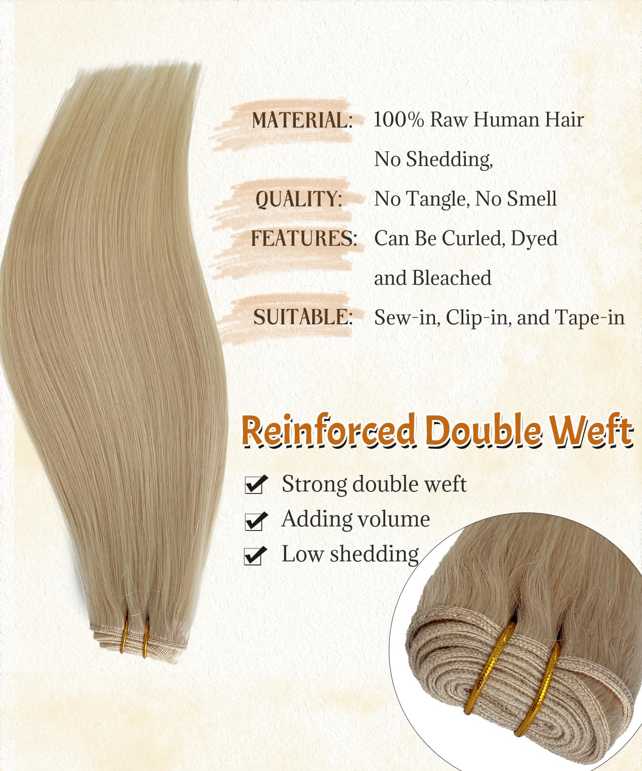 Advanced Platinum Blonde Sew in Hair Extensions Full Human Hair Salon-Level Hand Tied Weft High Density Flexi-Fit Invisi No Synthetic Blend No Shedding Triple Lifespan Natural Thickness 100g 20Inch