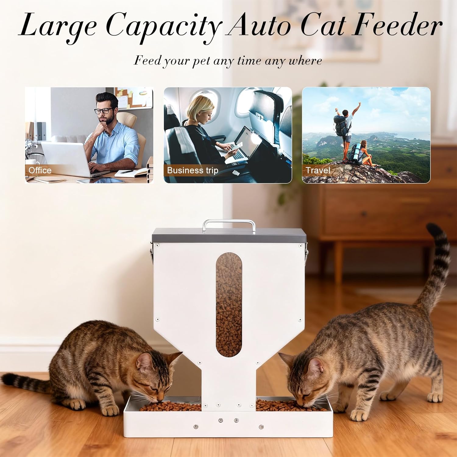 Automatic Cat Feeder 2 Cats Gravity Dual Cat Feeder Auto Dry Food Dispenser with Strong Anti-Jam Galvanized Steel Pet Food Station Indoor & Outdoor