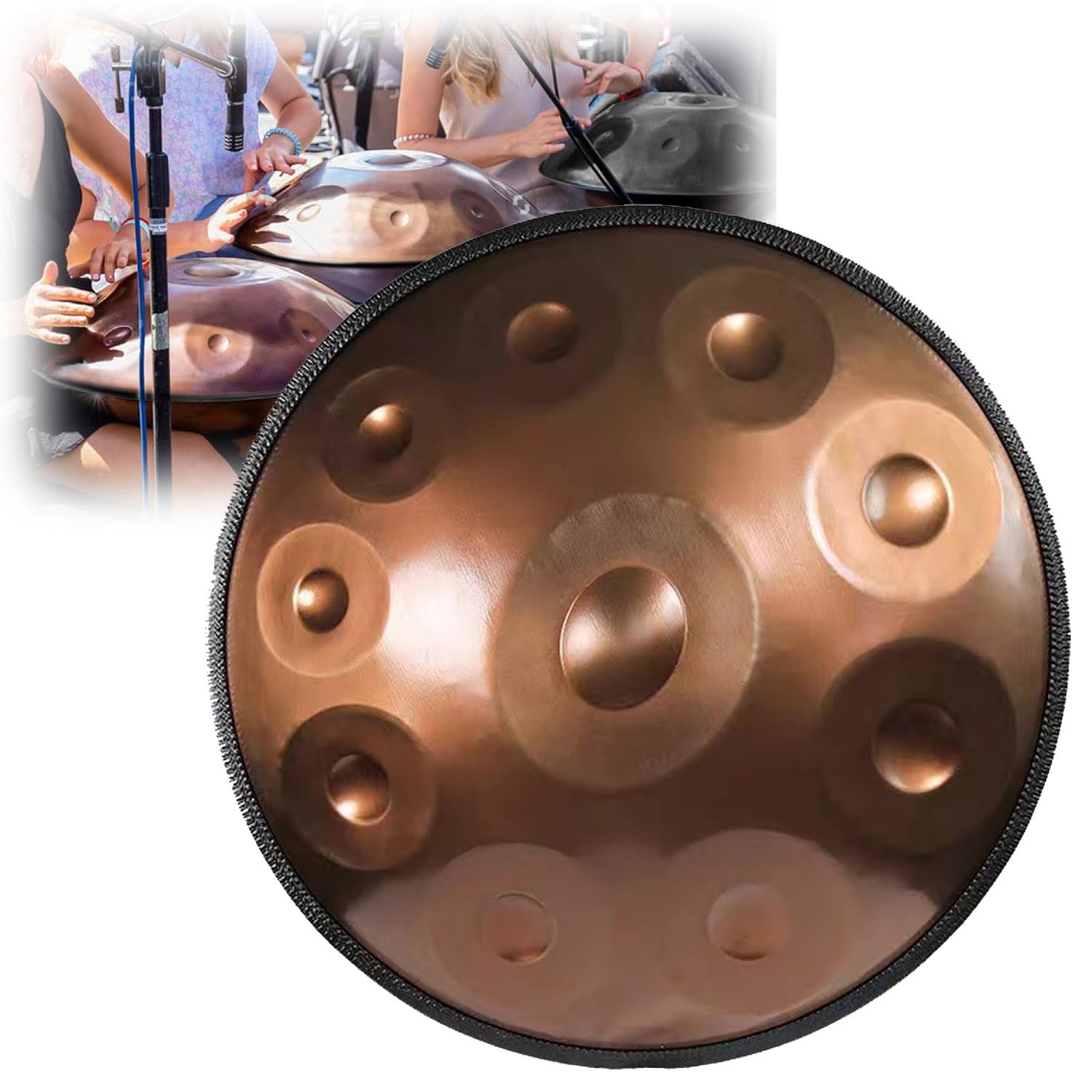 Handpan 432 Hz professionale Tamburo a Mano In Acciaio Da 22 Pollici, 440 Hz Strumento a Tamburo Hand pan Harmonic per Meditazione, Yoga, Guarigione Sonora(Gold,10 Notes/432Hz)