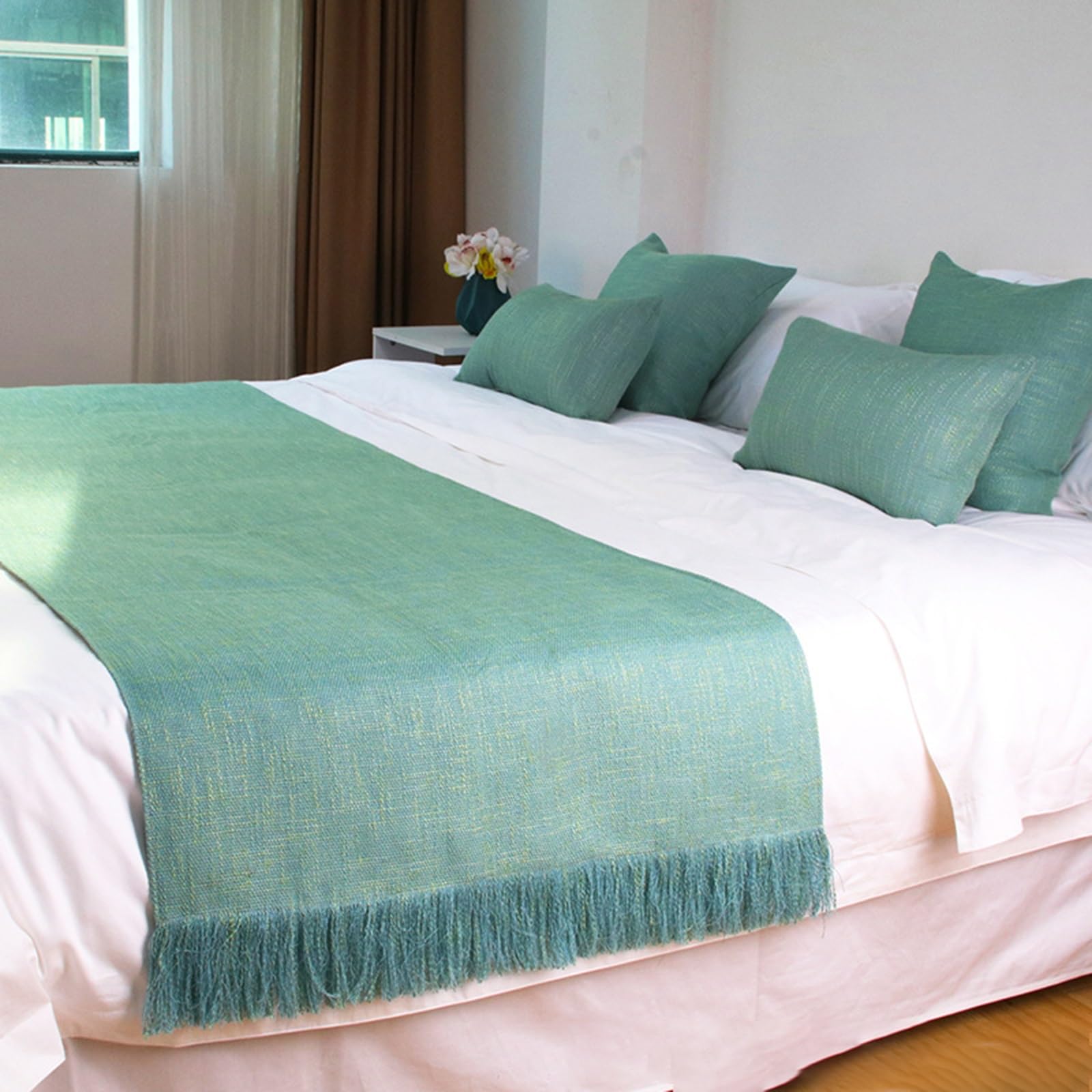 Bed Runner Bed Scarf, Washable for King Size Beds(Green,66*210cm)
