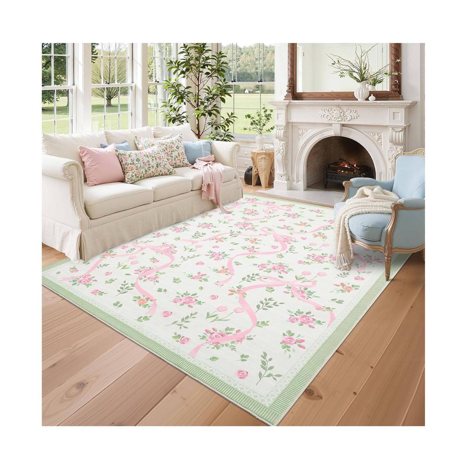Tapis de salon motif floral vintage premium - Finition poils courts D
