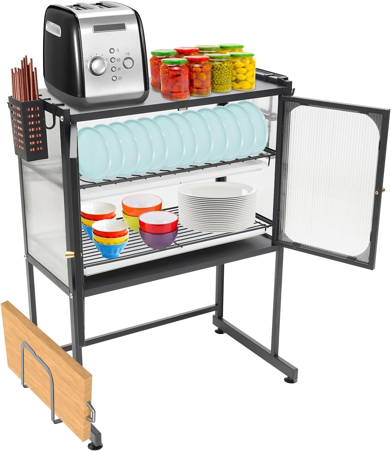 Over Sink Dish Drying Rack Over The Sink 2 Tier Dish Racks for Kitchen Counter with Doors, Storage Holder & Hooks, Above Sink Drying Rack Kitchen Over The Sink Shelf (Black, 22.4" L)