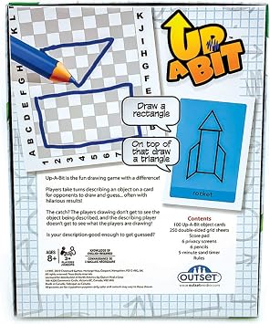 Outset Media Up a Bit Drawing Card Game - Describe an Object to Draw and Guess - Family Guessing Game Ages 8+ Contains 100 Objects Cards, 250 Double Sided Grid Sheets