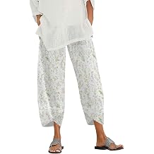 Zaswen Lightweight Oversize Palazzo Trousers for Women Casual Summer Boho Floral Print Pants Elastic Waist Pants with Pockets