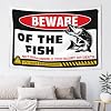Outdoor Bar Accessories Decor Beware Of Fish Tapestry Dorm Art Bedroom Wall Decor Above Bed100X150CM