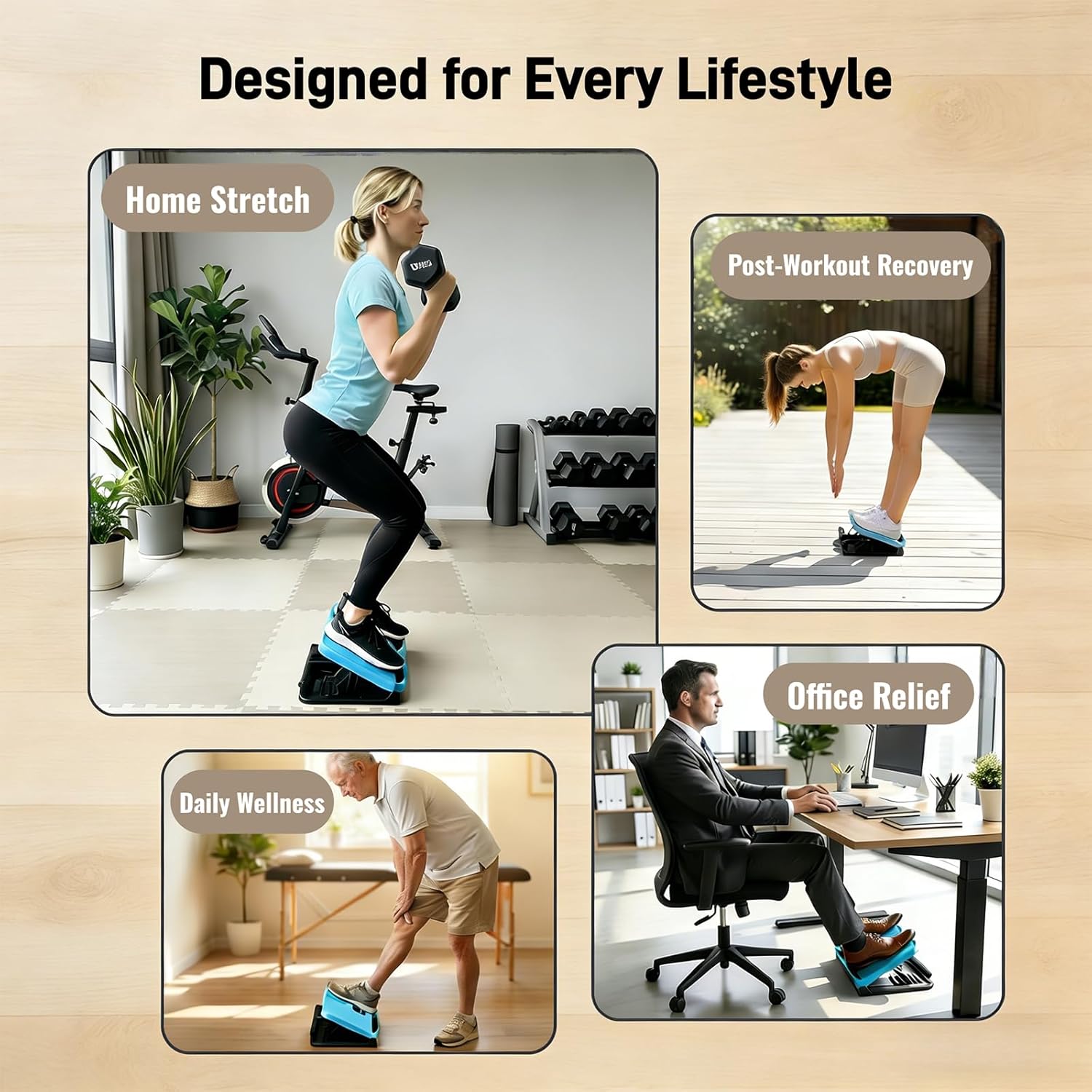 Calf Stretch Board with Timer & Resistance Bands, 6-Level Adjustable Slant Board, 450 lb Weight Capacity, Includes Sit-Up Bar for Home Gym & Stretching