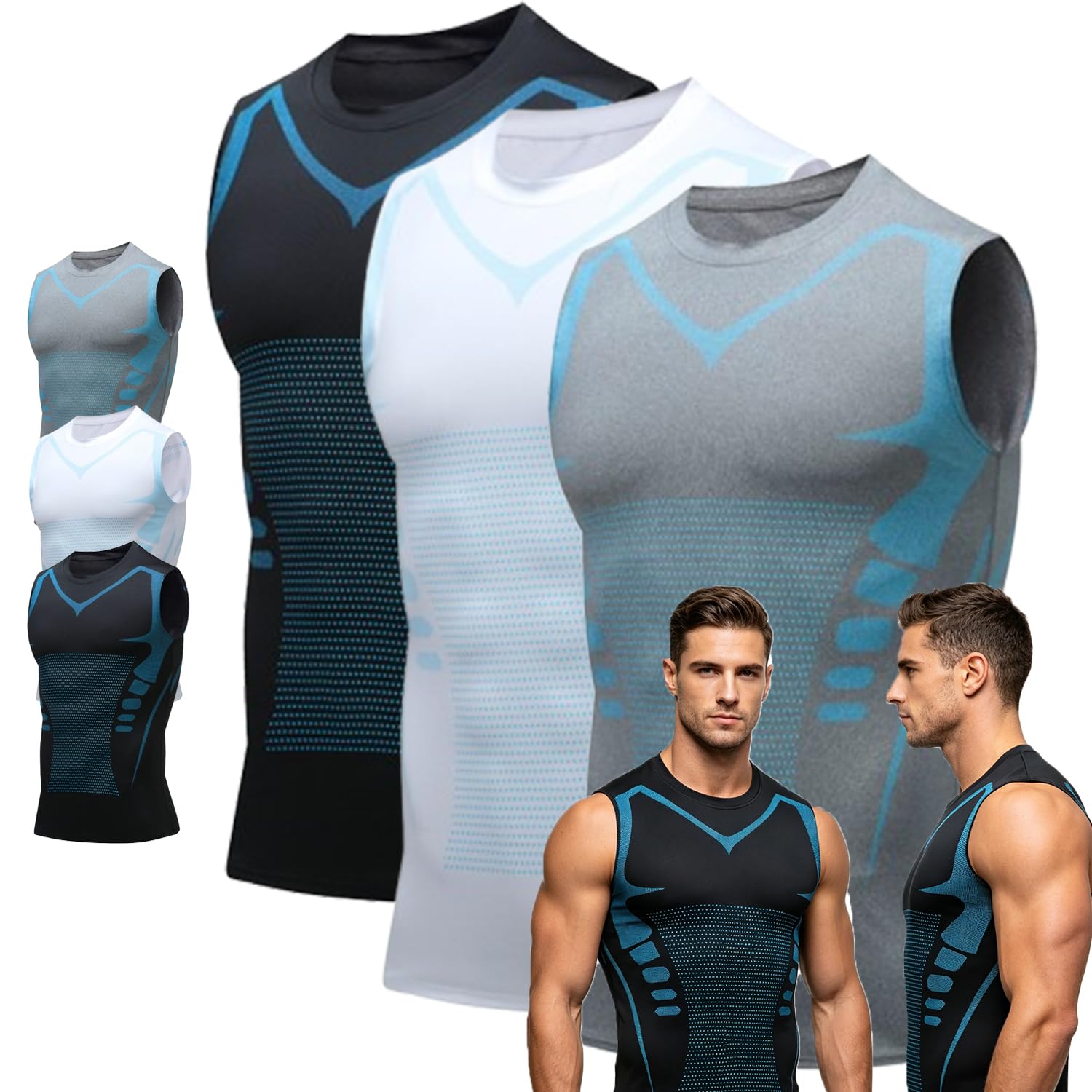 Camiseta de Efecto Vientre Plano – Camiseta de compresión para Hombre, Control Abdominal, Tejido Transpirable de Seda Helada, para Deporte y Uso Diario.