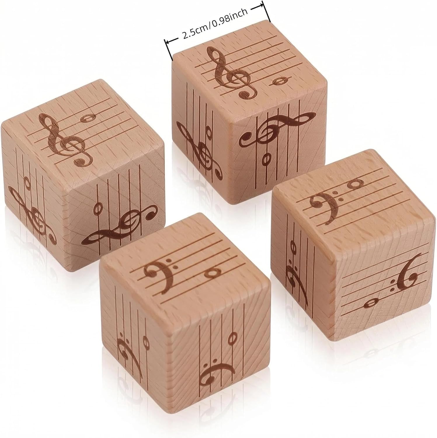 Fun Five-Line Staff Music Note Dice, Large 25mm Wooden Music Theory Dice, Includes Two High-Pitched Symbols and Two Low-Pitched Symbols