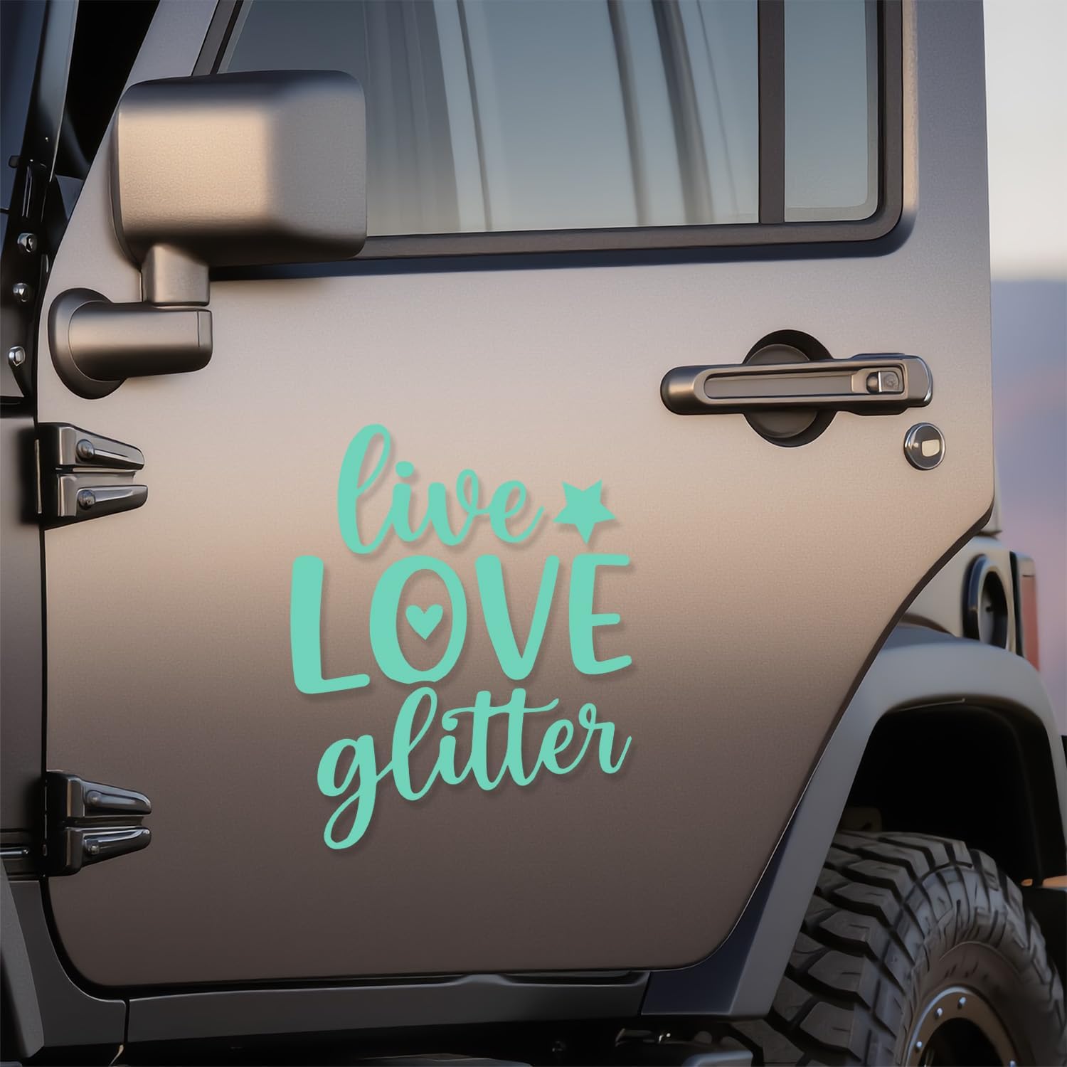 2 Pcs - No Background - Waterproof Car Decal Sticker of Live Love Glitter Cute Funny Quote Typography Art Graphic Design for Car Window Laptop for Car, Truck, Window, Laptop (Mint, 11'' x 13.2'')