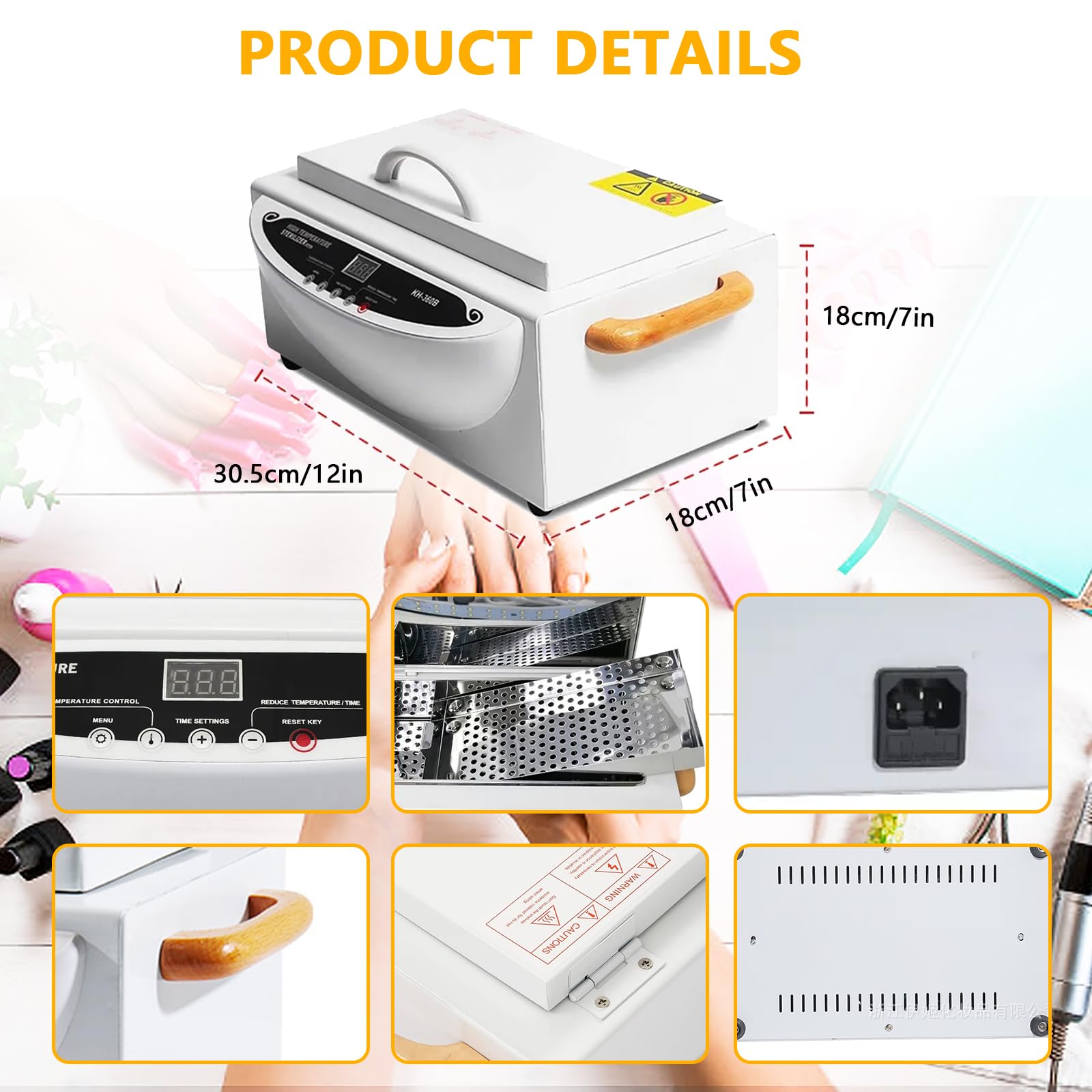 Heißluftsterilisator Desinfektion, 500W 2L 250℃ Trockene Hitze Sterilisator Hochtemperatur Sterilisator Nagel Werkzeug Sterilisator mit Timer und eine Kontrollleuchte für Friseursalon