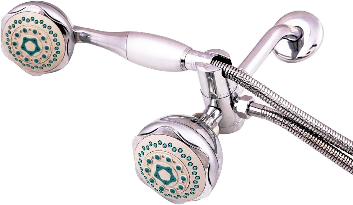 Dual Head Shower Double Bathroom Luxury Chrome Massager Handheld Rainfall Set