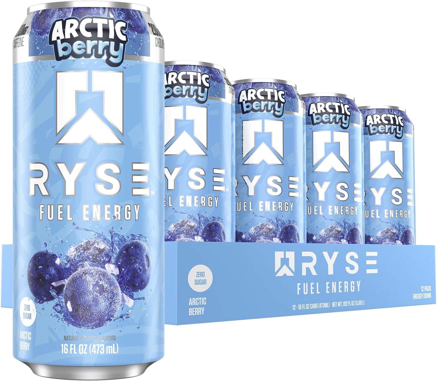 RYSE Fuel Energy Drink - Arctic Berry - Sugar Free, Gluten Free & Vegan - 200mg Natural Caffeine, Taurine & Choline for Focus & Energy - No Artificial Colors - 16 fl oz Cans (12-Pack)