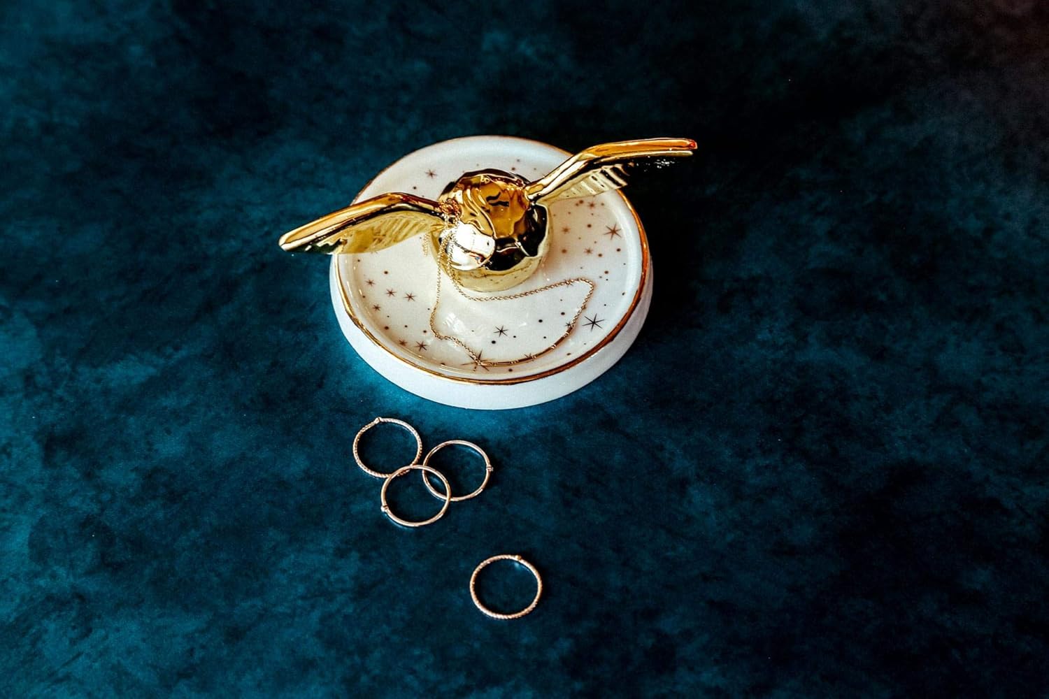 Ukonic Harry Potter Golden Snitch Ceramic Trinket Tray | Quidditch-Themed Gold Decor Accents | Storage Dish For Jewelry, Accessories, Keys, Small Valuables | 4 Inches