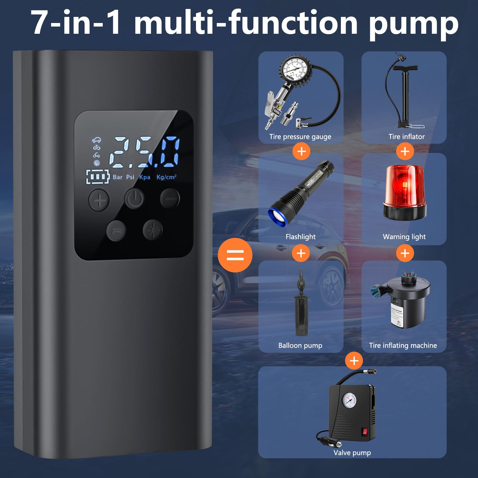 SINZUX Gonfleur Pneus Voiture Sans Fil 150PSI 6000mAh - Compresseur Portable Arrêt Auto LED