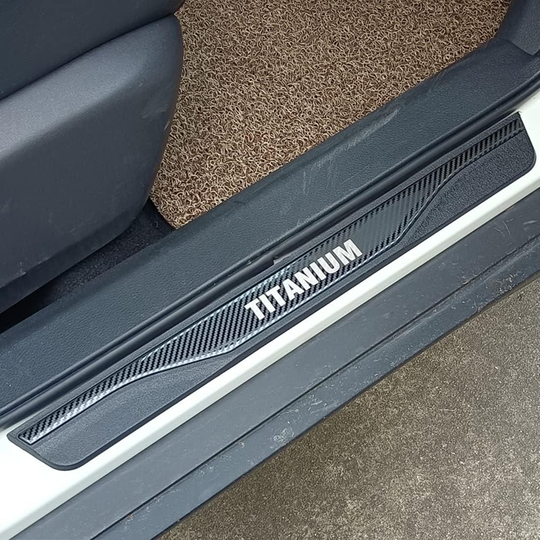 Stainless Door Sill Protector Kick Plate Entry Guard Kit for Ford Escape 2023 Interior Accessory (Carbon Titanium Text)