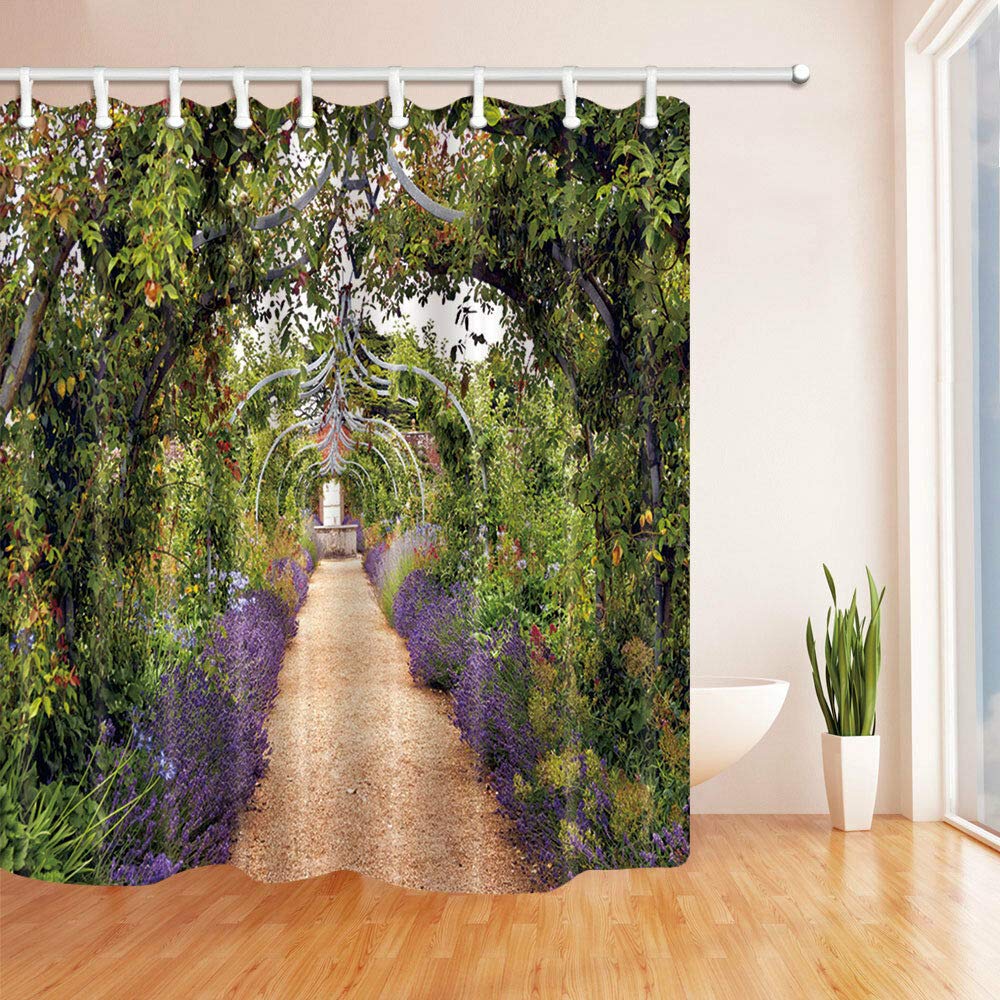 SRJ2018 Colourful summer flower garden with a path under archway Shower Curtain 12Hook 183X183CM