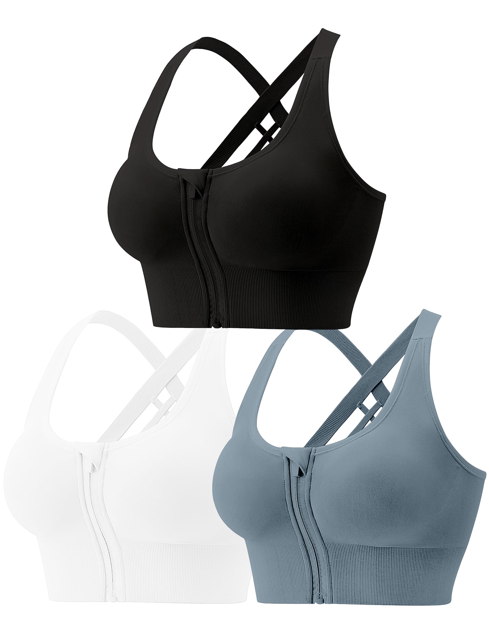 Sujetador Deportivo Mujer Alto Impacto sin Aros Cremallera Push Up con Almohadillas Extraíbles para Yoga Running Fitness S-XL