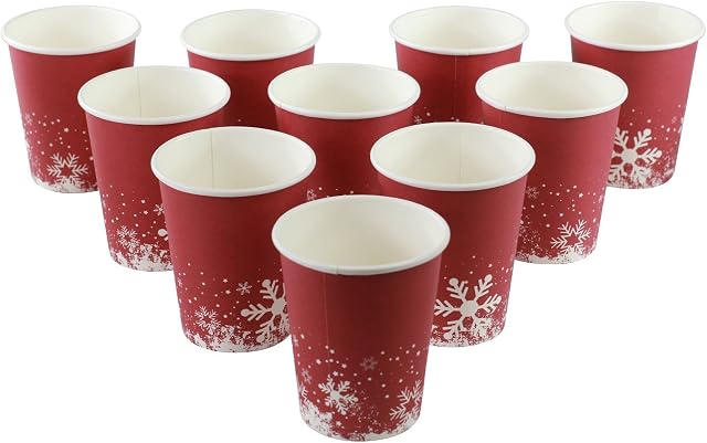 Festive Themed Red Snowflake Paper Party Cups Pack of 100