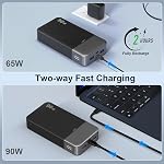 JUOVI Chargeur portable, 90W Banque d'électricité pour ordinateur portable 20000mAh Chargeur de téléphone portable, banque d'alimentation rapide avec 2 USB-C & 2 USB-A Ports, banque de batteries pour MacBook iPhone 17/16/15 Series, Galaxie (Noir)