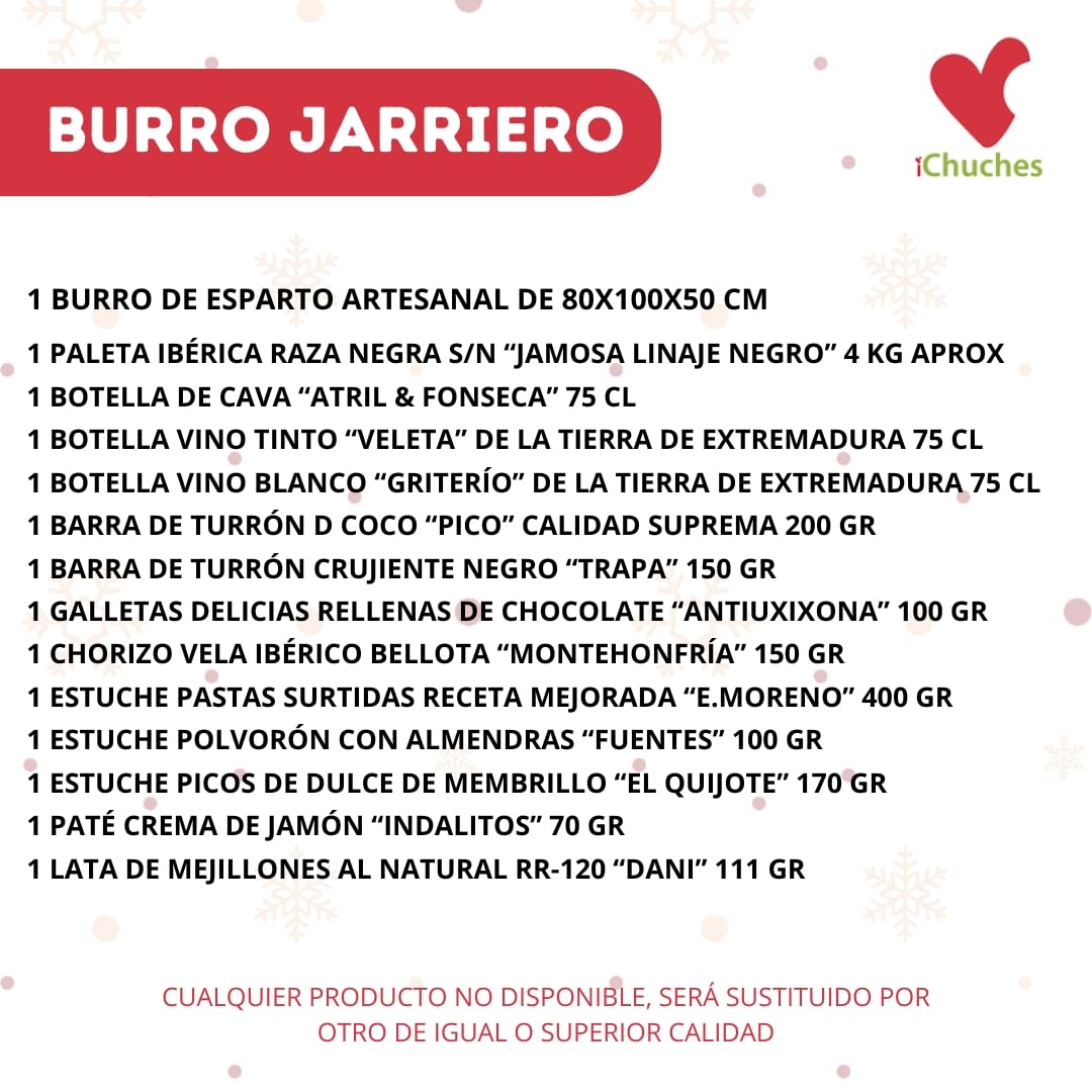 iChuches | Cesta de Navidad | Burro Jarriero Artesano | Regalo Navideño Original | Lote Productos Navidad (Burrito)