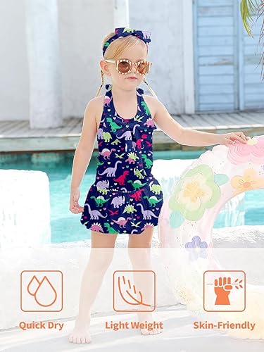 Miniatura 2 de RAISEVERN Traje de baño de una pieza para niña pequeña, traje de baño de playa con diadema de lazo, 1-5T