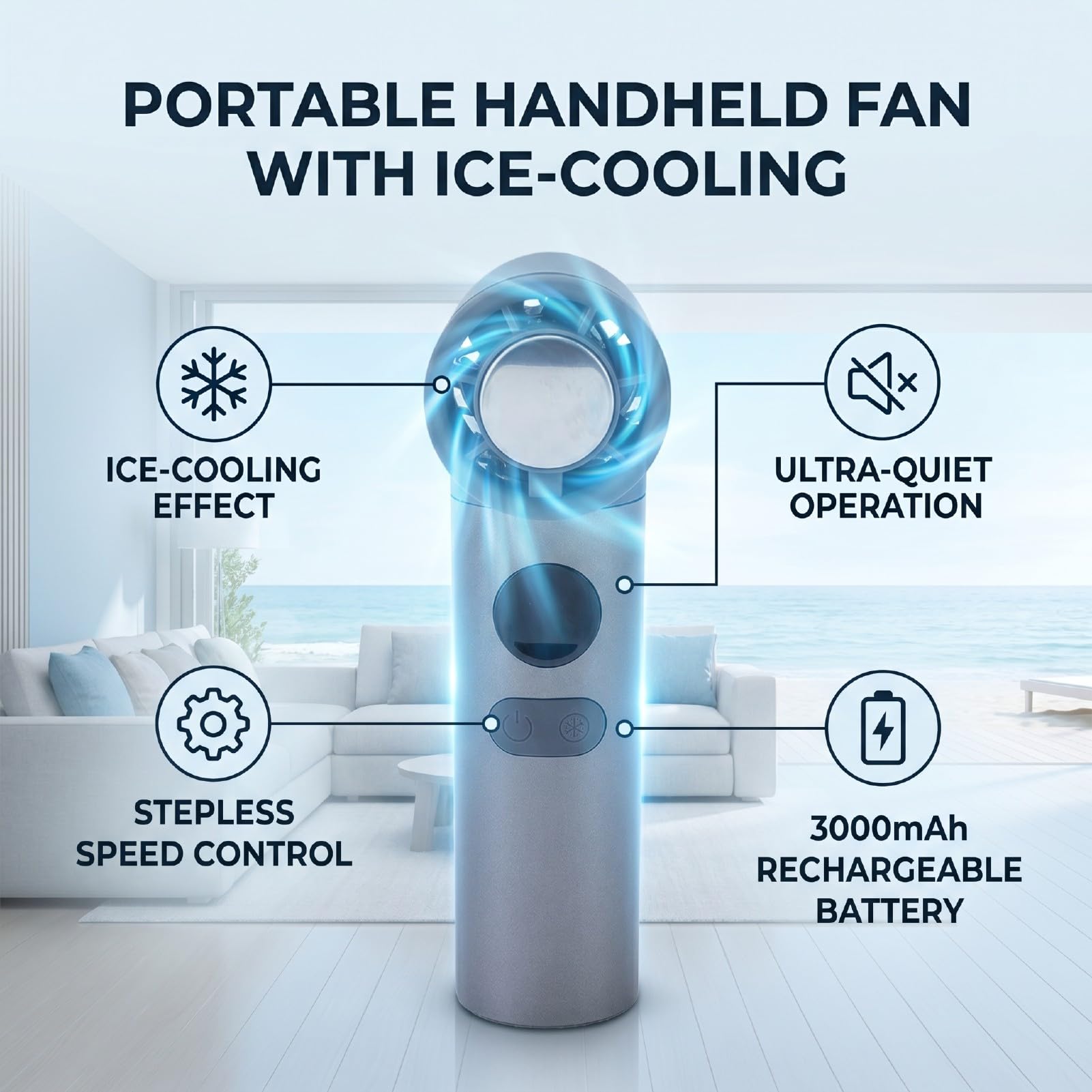 Ventilatore Portatile Mini Raffreddamento a Ghiaccio Portatile 199 velocità Ventilatore Curvo Silenzioso Regolabile in Continuo con Cordino per Viaggi a Casa Spiaggia (GRAY)