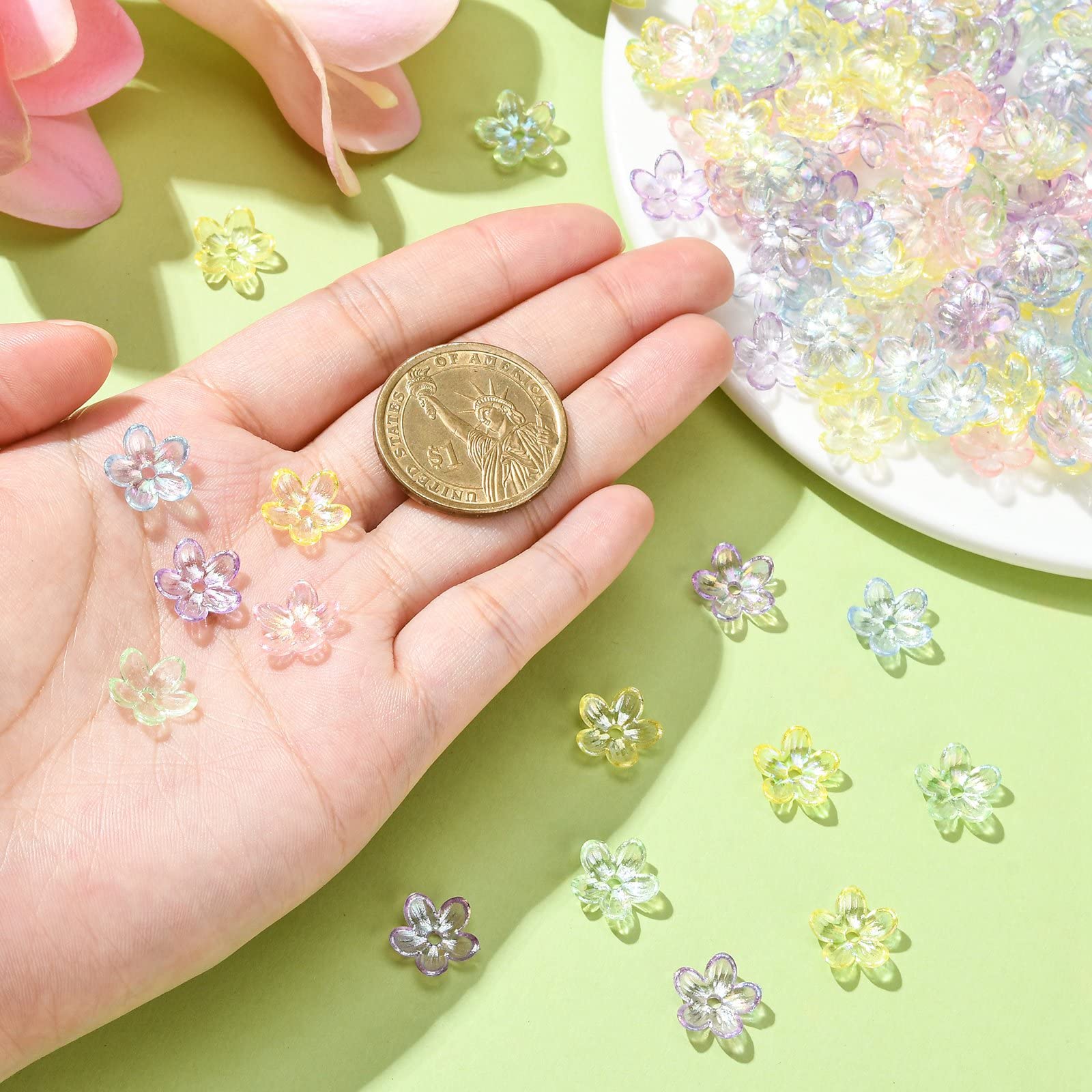 300 Acryl-Blumen-Perlenkappen – 11.5 Mm Durchmesser, 1.8 Mm Loch, AB-Farben, Für Schmuck DIY & Basteln