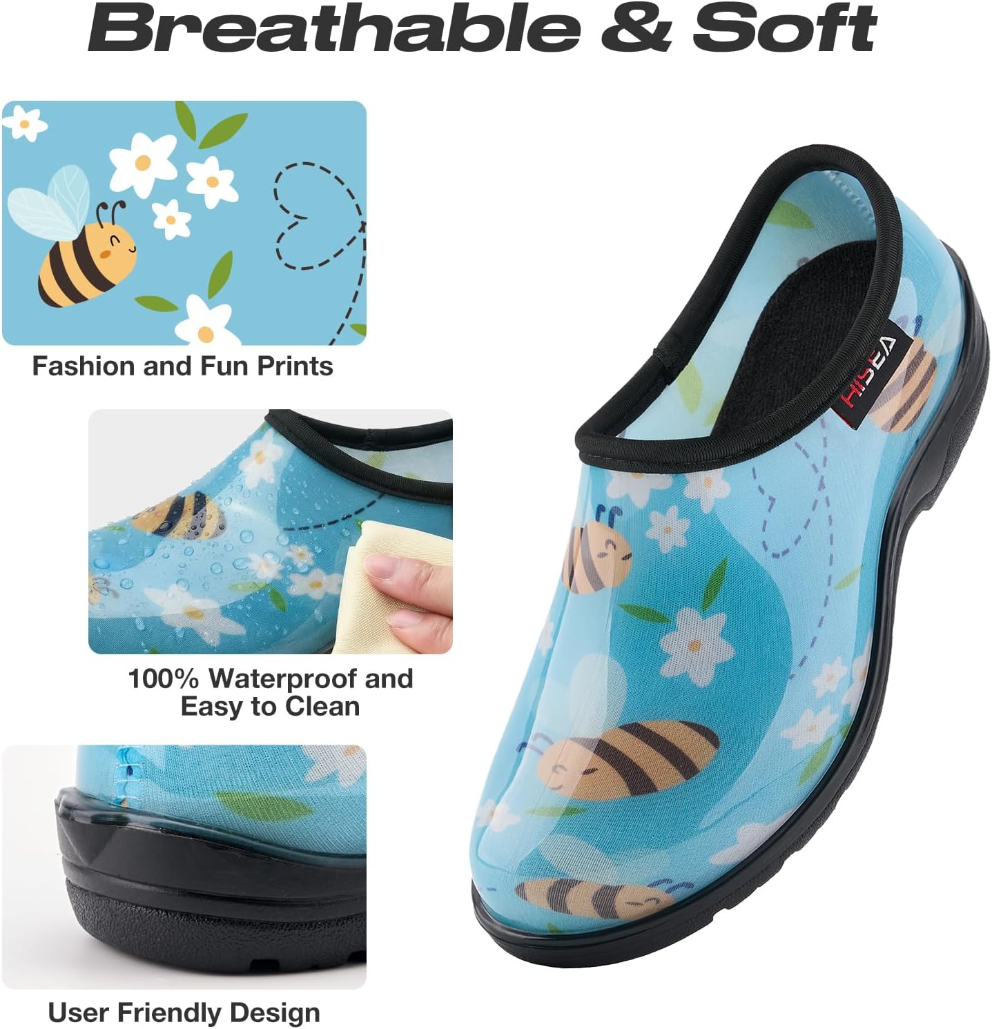 HISEA Waterproof Garden Shoe for Women Outdoor Slip-On Garden Clogs Rubber Rain Boots Short Ankle Booties Rain Shoes with Comfort Insole - Image 3