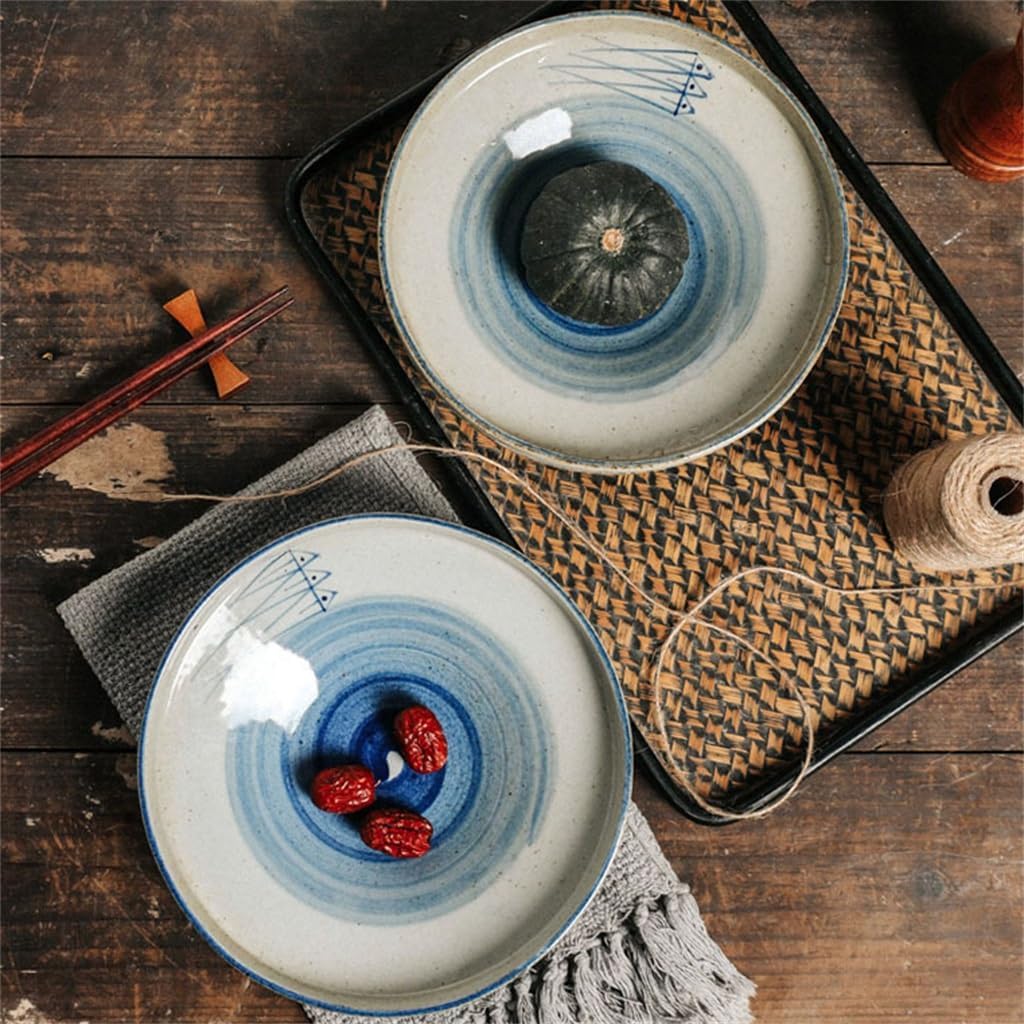 Ceramic Yearly Fish Tall Plate Bowl Straight Side Dish Hand-painted Lapis Lazuli Hotel Tableware