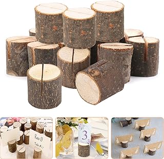 20pcs Soporte Madera Rústica, Forma Simple, Marcasitios para Bodas, Oficina, Cumpleaños, Fotos, Notas, Tarjeta de Lugar, Letrero de Etiqueta