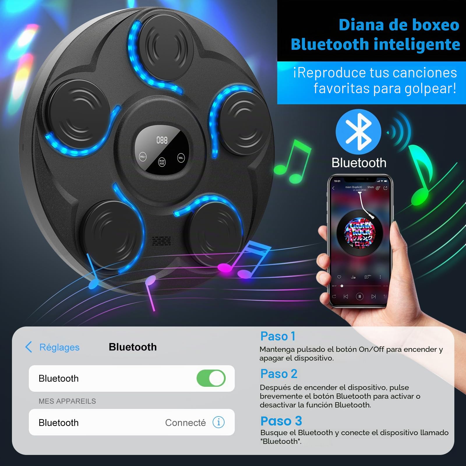 Beatpunch Boxeo Musical - Máquina de Boxeo Musical para Adultos y Niños, con Luz LED y Guantes de Boxeo, Beat Punch Music Boxing Machine para Adultos/Niños, Artículos de Entrenamiento para Boxeo Casa